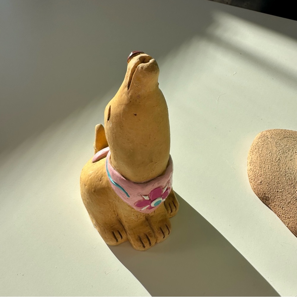 Yellow/Gold Desert Dog Figurine with Pink Scarf and Cactus - Picture 3 of 7